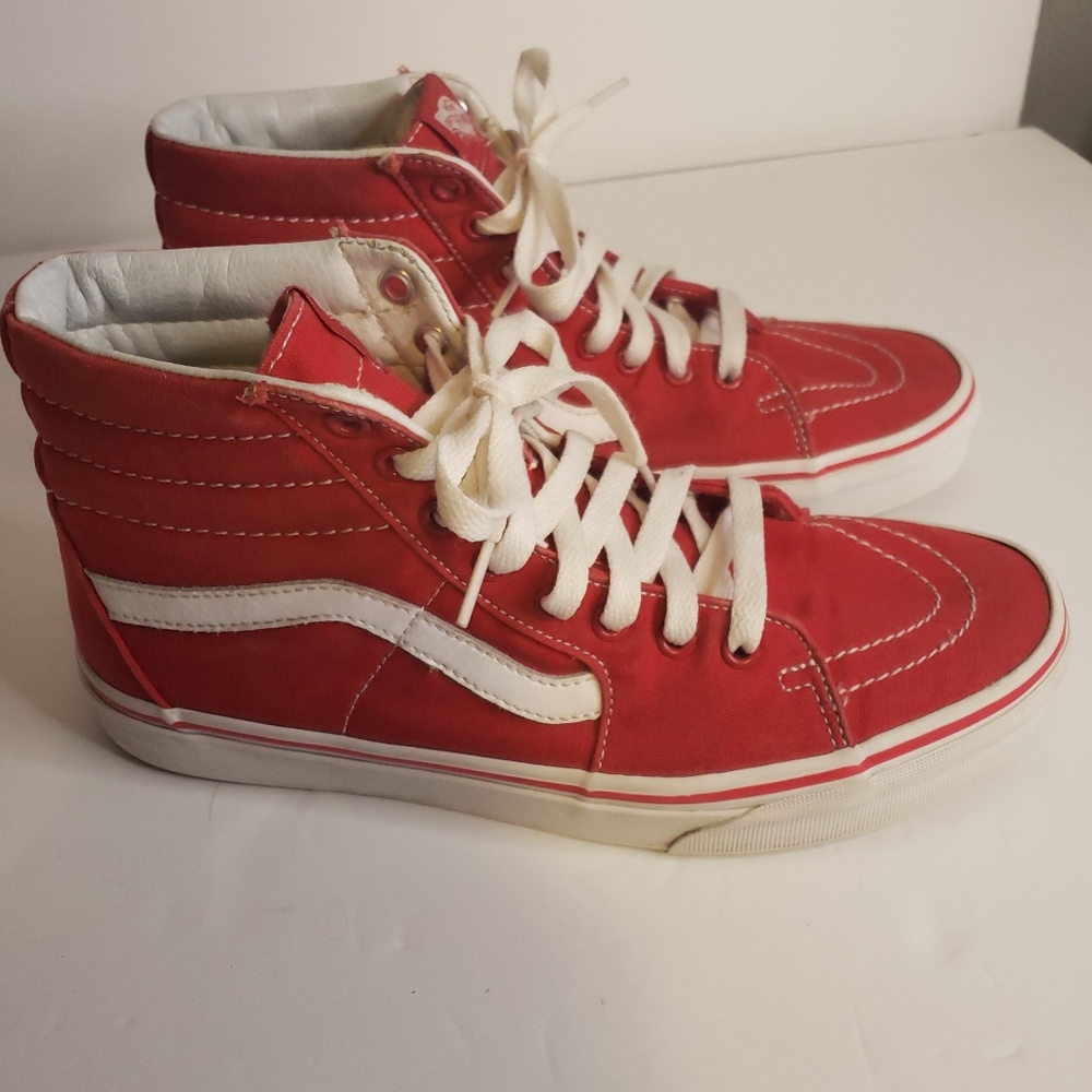 Vans Sk8 HI Sneakers Racing Red/White 721356 Men's US 9, Women's US 10.5